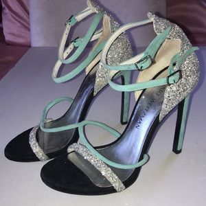 Stuart Weitzman Mint & Silver Glitter Heels